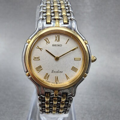 Seiko Exceline Watch Women 24mm Silver Dial Two Tone Round 7320