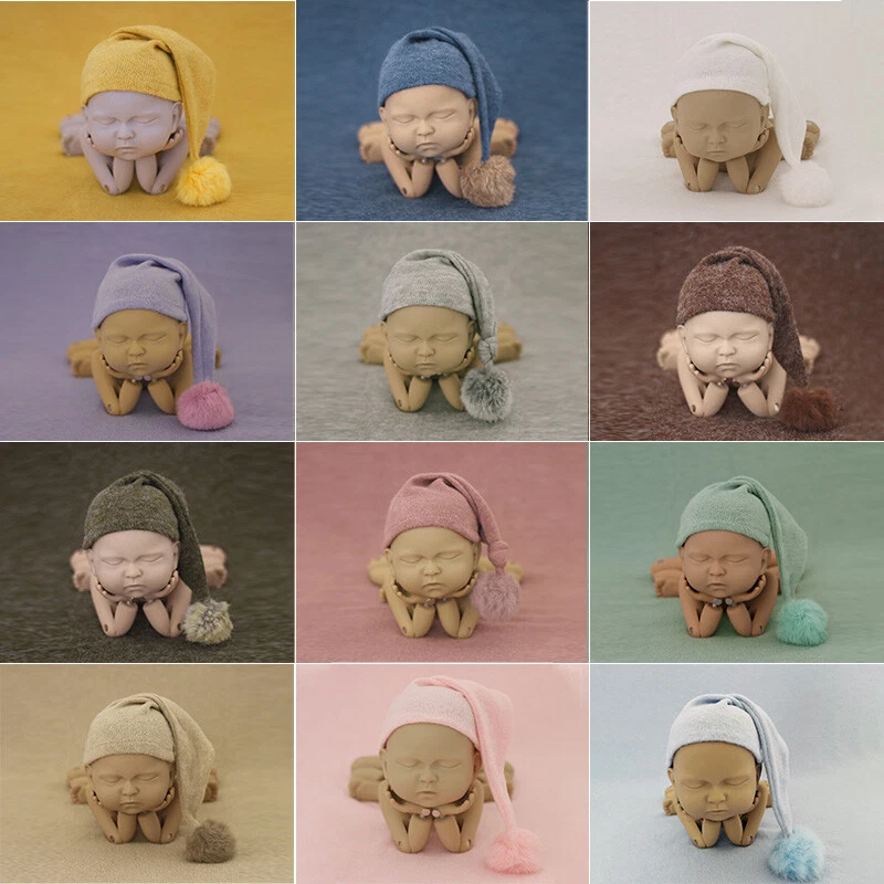 Recién Nacido Bebé Estudio Fotografía Utilería Niño Niña Tejido Pelo Bola Cola Larga Sombrero Gorra Foto 3 de 4