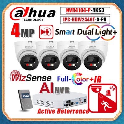 Dahua 4CH 4POE NVR 4MP Active Deterrence Smart Light IP Camera System CCTV Lot