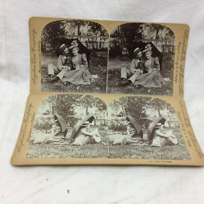 2 Vintage Stereo View Keystone View Company Couple Before & After Marriage