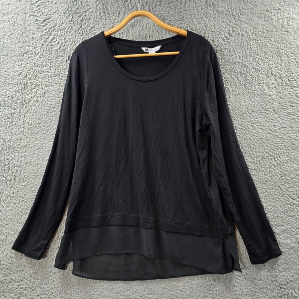 Rockmans Womens T-Shirt Top Size M Black Stretch Knit Long Sleeve Round Neck