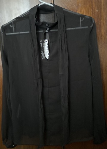 Womens PIECES Black Sheer Long Sleeve Blouse - Size XS - Picture 2 of 4
