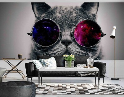 3D Cat Glasses Self-adhesive Removeable Wallpaper Wall Mural