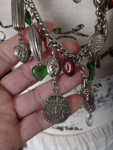 Vintage Murano Glass Beads Necklace Multiple heart and coin charms Rare 32" L - Picture 4 of 16