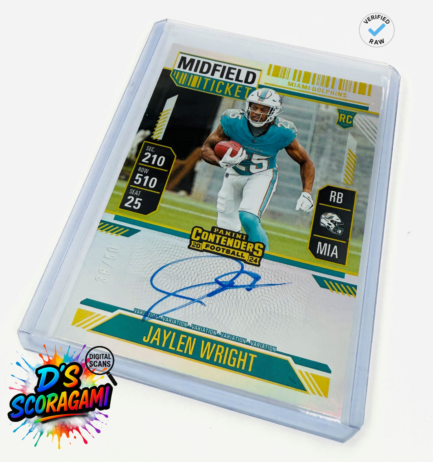 2024 Panini Contenders Midfield Ticket Jaylen Wright Rookie Auto #38/50