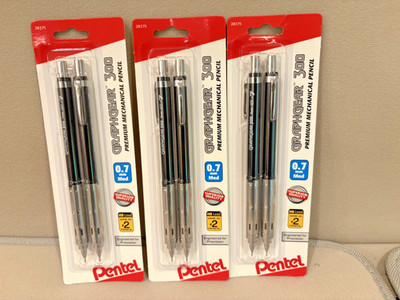 Pentel GraphGear 300 Mechanical Pencil, 0.7mm, black Barrel, Pack of 2 (3 sets)