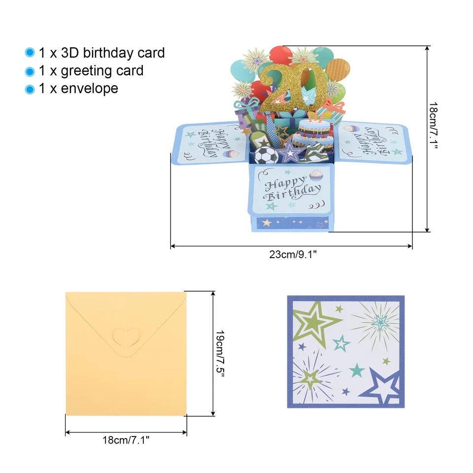 Tarjeta de cumpleaños pop-out 20 cumpleaños para niño mujer azul Foto 2 de 4