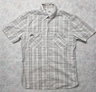 Lacoste Shirt Womens 40 Medium Short Sleeve Button Up White Check Slim Fit Plaid