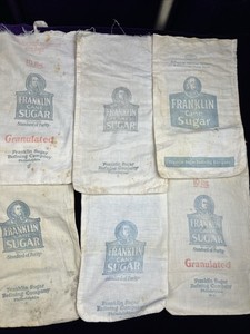 Vintage Antique Franklin Cane Sugar Sack Bags Feed 1900 1920s