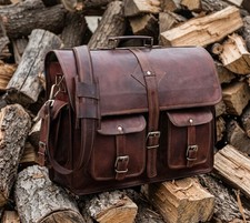 Mens Genuine Goat Leather Laptop Bag Messenger Briefcase Office Work Satchel New