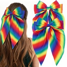 ANBALA 2Pcs Large Rainbow Hair Clips, Rainbow Satin Hair Bows for Women Girls...