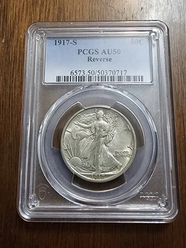 Original 1917-S Reverse Mintmark PCGS AU50 Walking Liberty Silver Half Dollar