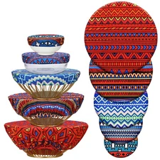 Patelai 10 Pcs Reusable Bowl Covers 5 Sizes Stretch Fabric Elastic Food Storage
