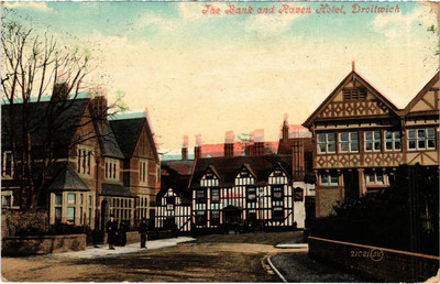 PC WORCESTERSHIRE DROITWICH SPA THE BANK AND RAVEN HOTEL ENGLAND (u5021)