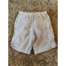 J. Jill Love Linen Striped Shorts Elastic Drawstring Roll Tab Hem Pockets Beach