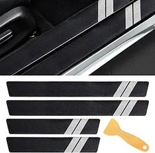 Carbon Fiber Texture Door Sill Protector Strips with Scraper, Fro Color: White