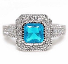 2CT Blue Topaz White Topaz 925 Solid Sterling Silver Ring Jewelry Sz 6