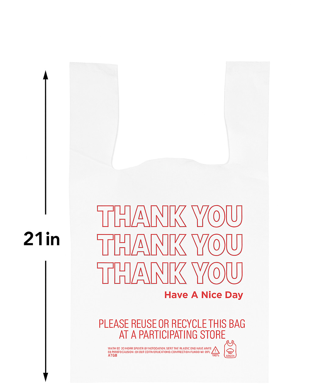 White Thank You Plastic Bags 11.5x6x21” Medium Duty T-Shirt Bags 0.59 Mil"