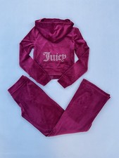 NWT JUICY COUTURE Velour Bling Tracksuit Hoodie Pant Set Dark Crimson Sz S
