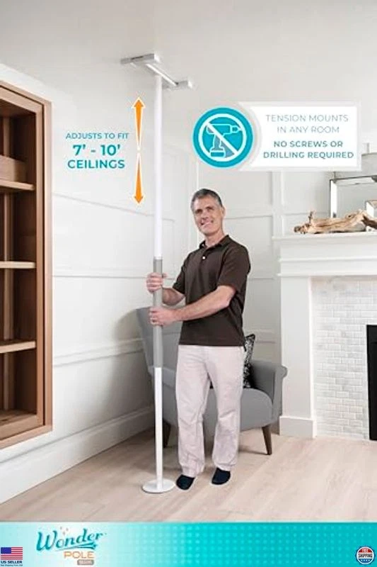 Poste de seguridad montado en tensión para personas mayores, barra de agarre de piso a techo, negro Foto 2 de 4