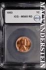 1953 Lincoln Wheat Cent- ICG-MS65 RD Gem Brilliant Uncirculated #SLM198