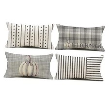 Grey Striped Farmhouse Throw Pillow Covers 12x20 20" x 12" Pack of 4 Gray