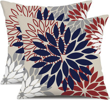 4Th of July Pillow Covers 18X18 Inch Set of 2 Patriotic Blue Red Floral Outdoor