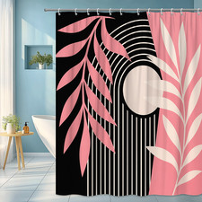 Stylish Pink and Black Shower Curtain with Leaf Design