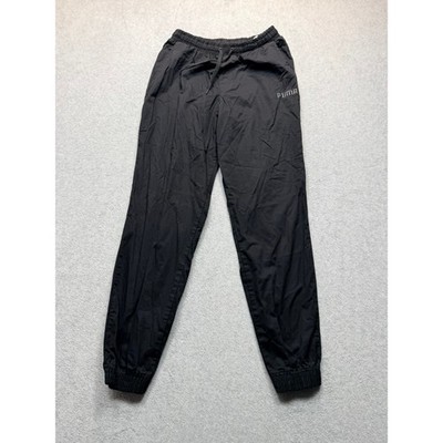 Puma Mens Black Woven Joggers Track Pants Elastic Waist Tapered Leg Small