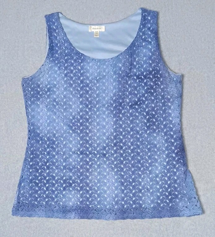 Dressbarn Sleeveless Blouse Womens Size PXL Blue Crochet Knit Layered Textured