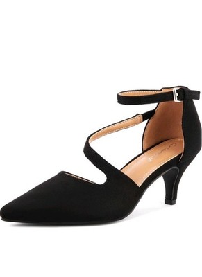 Greatonu Women's Pointed Toe Court Shoes with Ankle Strap and Kitten Heel