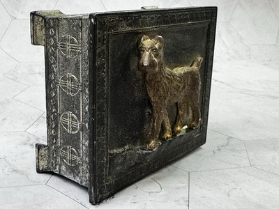 Vtg Japanese Antimony Cigarette Box Wood Lined Scottie Dog Trinket 1920s 1930s - Image 1 of 4