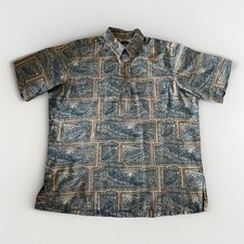VTG Reyn Spooner Ikaika Warriors Waves Reverse Block Print Hawaiian Shirt XL