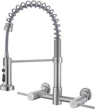 Wall Mount Kitchen Faucet with Sprayer, 8 Inch Mount, Brushed Nickel