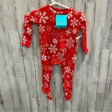 New Posh‎ Peanut Red Snowflake Christmas Zippy with Footie 0-3 Months Bamboo A
