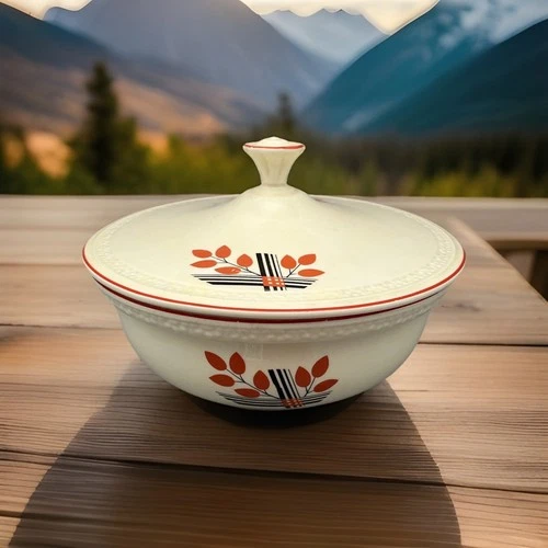 Kitchen Kraft Oven Serve Art Deco Leaves Casserole @Pepper’s Antiques@USA@Fiesta