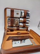 Vintage Gentleman's Travel Grooming Set Leather Case Chrome Vanity Kit