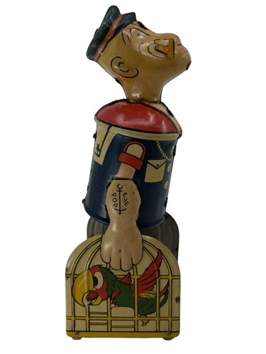 Vintage 1930's Marx Popeye Walking w/ Pet Parrott Tin Wind up WORKING