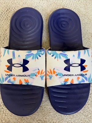 Under Armour Ansa Graphic Slide Sandals Womens Sz 9 Sonar Blue/White Floral