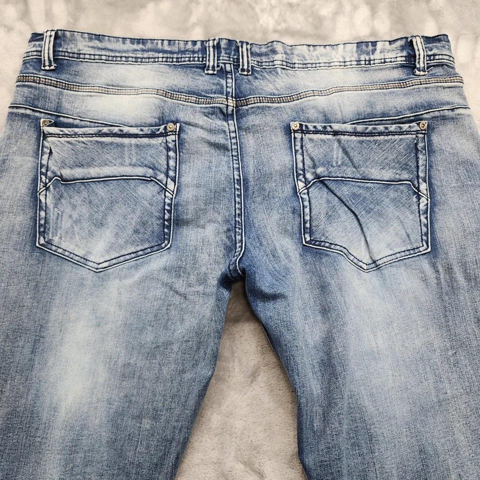 Pantalones de mezclilla vintage Y2K FUSAI para hombre 42/32 calce relajado pierna recta elásticos ropa de calle Foto 4 de 4