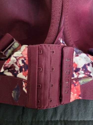 Cacique Women Bra 38DDD Burgundy Floral Underwire Lightly Lined Full Coverage. - Picture 2 of 4