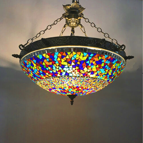 Moroccan Chandelier Colorful Bowl Stained Shade 3 Lights Hanging Ceiling Lamp - Picture 4 of 8