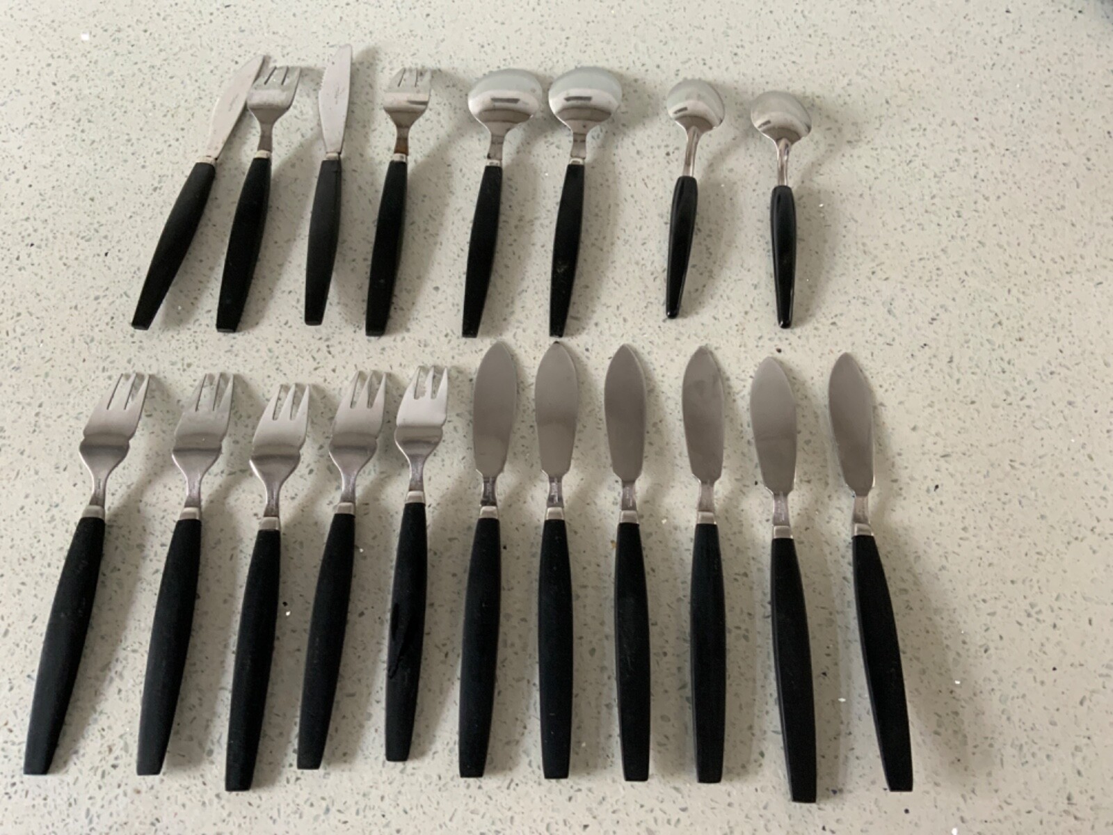 Vintage Stainless Steel Black Handles Empire cutlery lot fish set