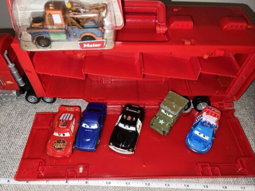 Disney Pixar Cars Lightning McQueen Rust-eze Mack Large Truck & Trailer W/ 6 Car - Picture 2 of 9