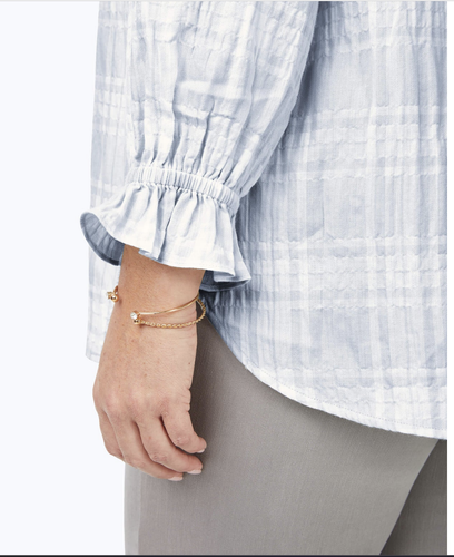 Camicia Foxcroft NYC donna Caspian Puckered primavera a quadri con bottoni 24 W blu Plus - Foto 4 di 5