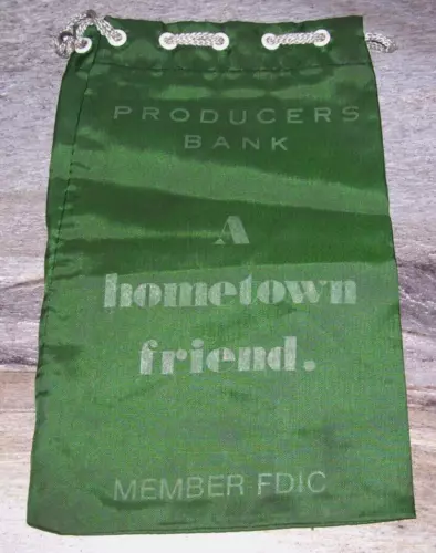 Vintage Cloth Draw String Coin Bank Bag "Producers Bank"