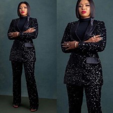 Sparkly Plus Size Women Suits Black 2 Pieces Party Tuxedo Lady Office Outfits