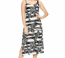 $220 Vince Camuto Women's Black White Tropical Shadows Midi Slipdress Size 6