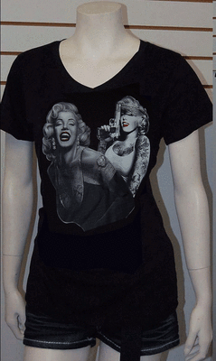 Two Marilyn Monroe with Smile & Funny Gun T-Shirt Stretch Short