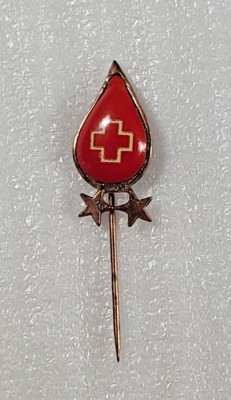RARE Vtg. Red Cross Blood Donor Droplet Pin w/ 2 Stars (2 gallons, 2 pints?)